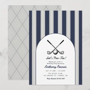 Navy, Soft Grey, & White Golf Birthday Party Invitation