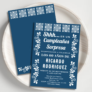 Navy Spanish Talavera Fiesta Sorpresa Men Birthday Invitation