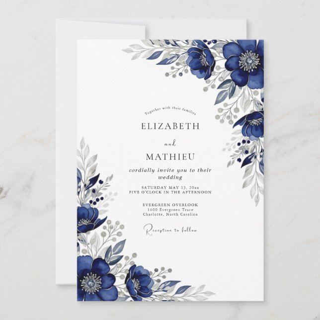 Navy Splendid Winter Wedding Invitation (Front)