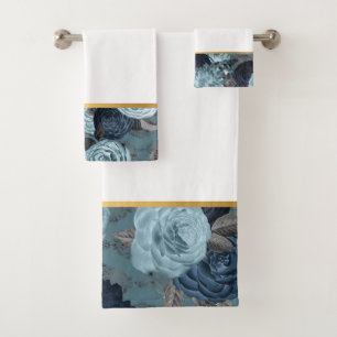 NAVY SPRING FLORAL BATHROOM TOWEL SET