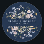 Navy Spring Wildflower Meadow Garden Wedding  Classic Round Sticker<br><div class="desc">Capture the beauty of nature on your special day with our exquisite wildflower watercolor wedding envelope seal sticker. Elegant, unique, and blooming with love. Use the text fields to personalise your design with your own wording and details. If you want to change the font style, colour or text placement, simply...</div>