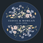 Navy Spring Wildflower Meadow Garden Wedding  Classic Round Sticker<br><div class="desc">Capture the beauty of nature on your special day with our exquisite wildflower watercolor wedding envelope seal sticker. Elegant, unique, and blooming with love. Use the text fields to personalise your design with your own wording and details. If you want to change the font style, colour or text placement, simply...</div>