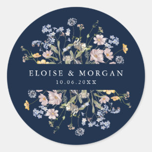 Navy Spring Wildflower Meadow Garden Wedding Classic Round Sticker