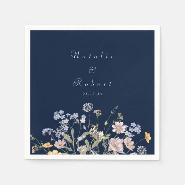 Navy Spring Wildflower Meadow Garden Wedding  Napk Napkin (Front)