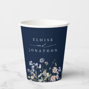 Navy Spring Wildflower Meadow Garden Wedding Paper Cups