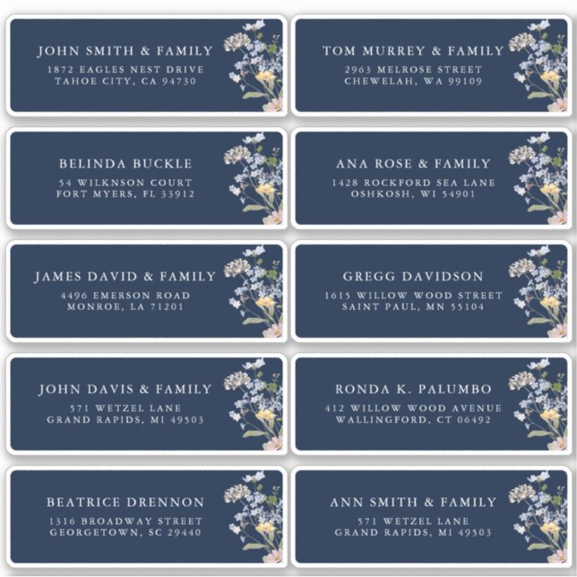 Navy Spring Wildflower Meadow Guest Name Address (Front)