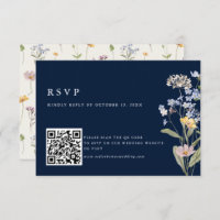 Navy Spring Wildflower Meadow Wedding QR Code