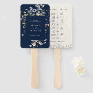 Navy Spring Wildflower Meadow wedding Timeline Hand Fan