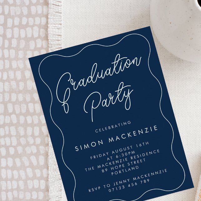 Navy Squiggle Graduation Party Invitation (Creator Uploaded)