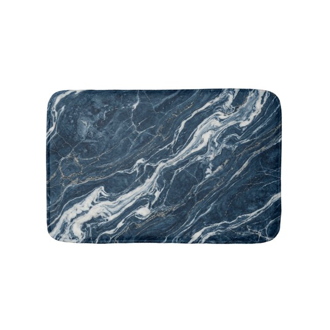 Navy Stone Marble Elegant Clean Look Bath Mat (Front)