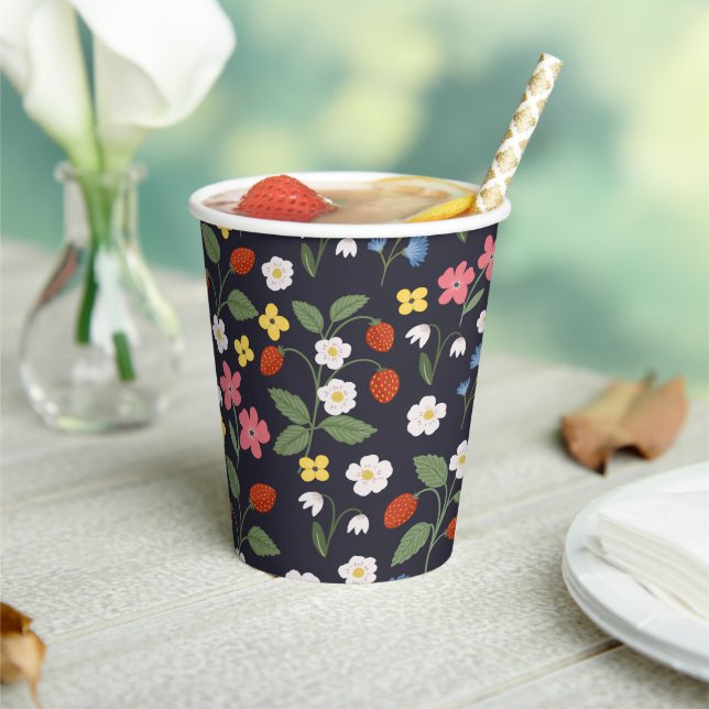 Navy Strawberry birthday Paper Cups (Insitu)