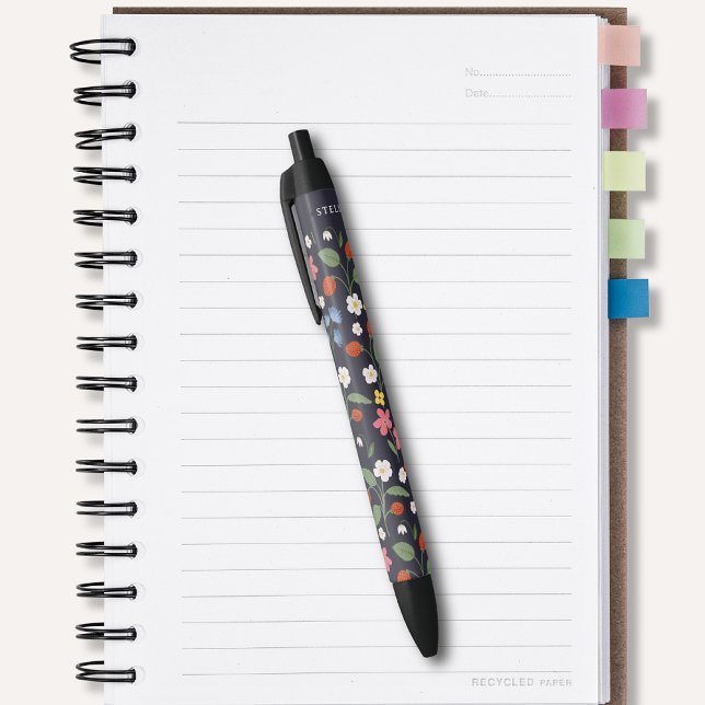 Navy Strawberry pattern Black Ink Pen (Creator Uploaded)