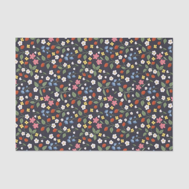 Navy Strawberry pattern  Tissue Paper (Front)