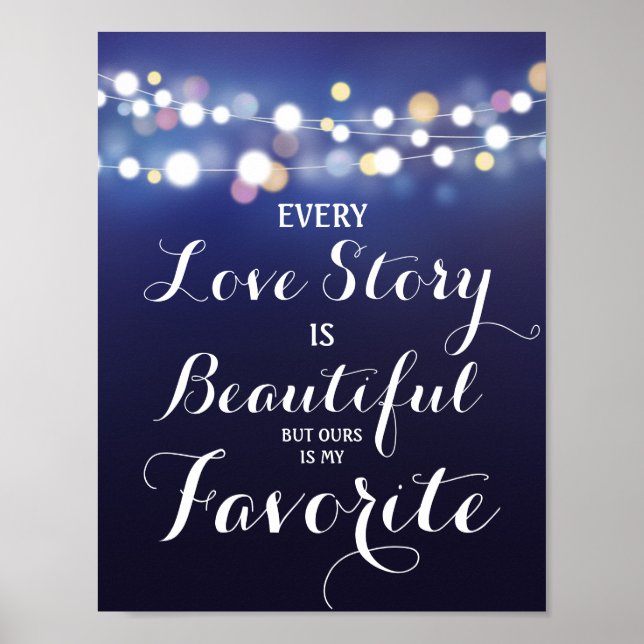 Navy String of lights Every Love story is..wedding Poster (Front)