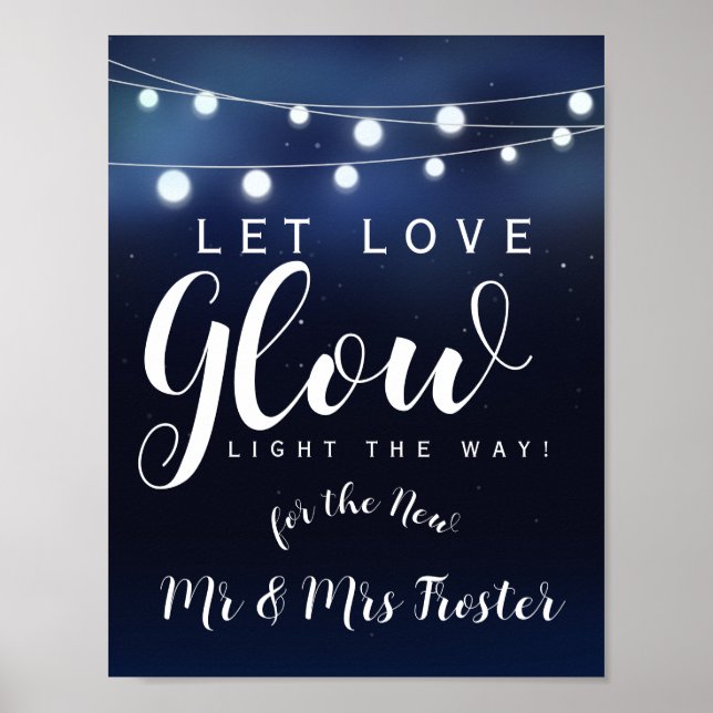 Navy String of lights Let love glow wedding party Poster (Front)