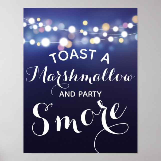 Navy string of lights s'more wedding or party sign (Front)