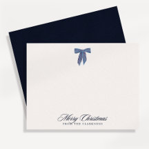 Navy Stripe Bow Christmas Note Card
