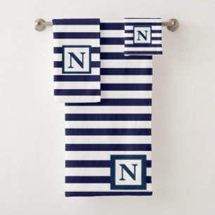 Navy Stripe Monogram  Bath Towel Set