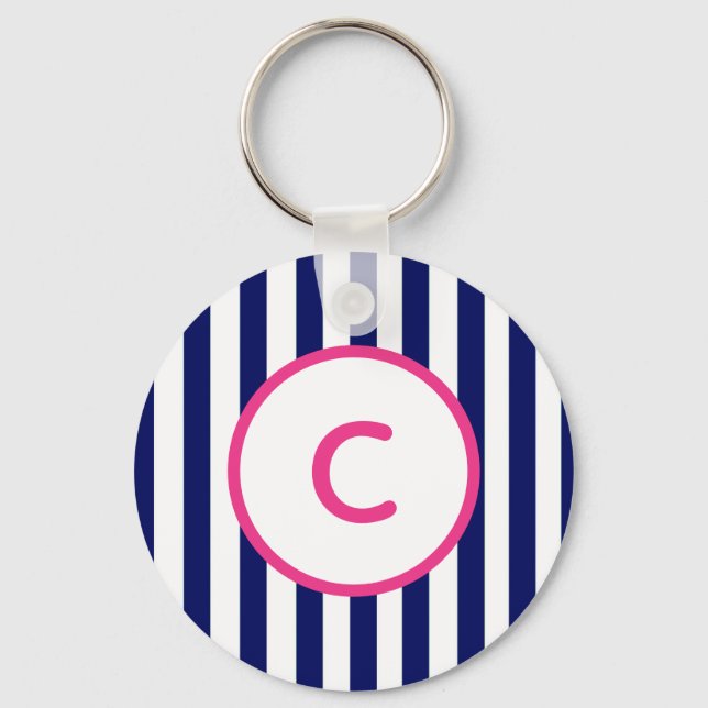 Navy Stripe Monogram Keychain (Front)