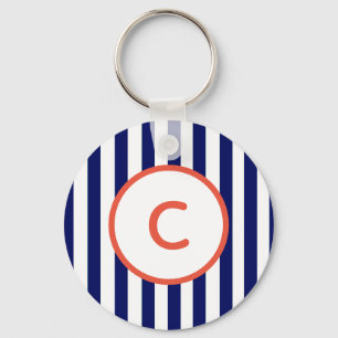 Navy Stripe Monogram Keychain