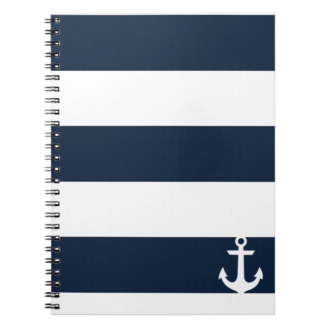 Navy Stripe Notebook - Anchor - White (Front)