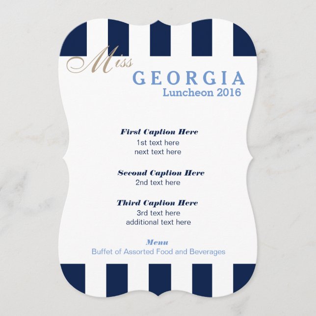 Navy Stripe Pageant Luncheon Program Card (Front)