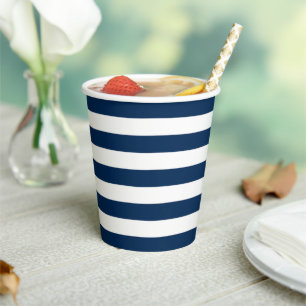 Navy Stripe Paper Cups