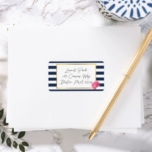 Navy Stripe & Pink Peony Address Labels