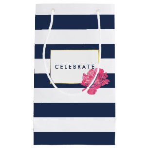 Navy Stripe & Pink Peony Personalised Gift Bags