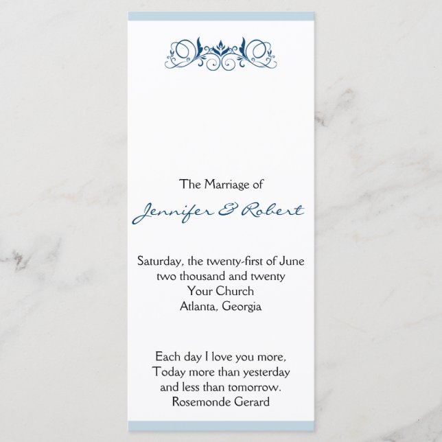 Navy Stripe with Floral Accent Wedding Program Programme (Front)