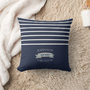 Navy Striped Lake House Anchor Cushion