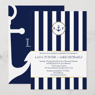 Navy Striped, Nautical Wedding Invitations