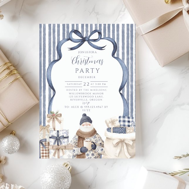 Navy Striped Santa Christmas Invitation (Creator Uploaded)