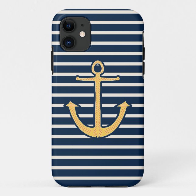 Navy Stripes Anchor Case-Mate iPhone Case (Back)