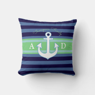 navy stripes, anchor & initials, nautical cushion