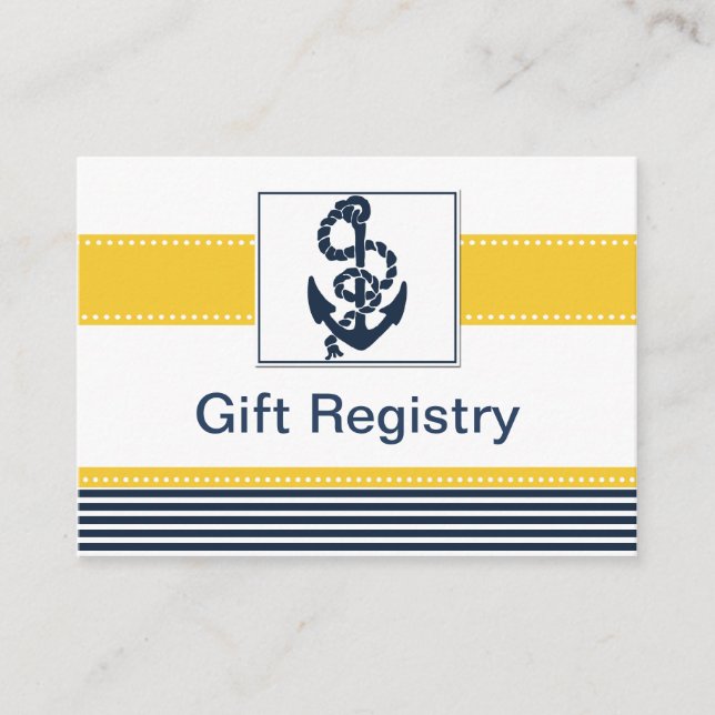 navy stripes,anchor, nautical  Gift registry Enclosure Card (Front)
