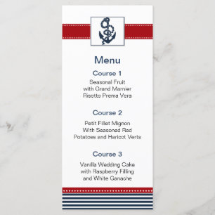 navy stripes, anchor, nautical menu cards