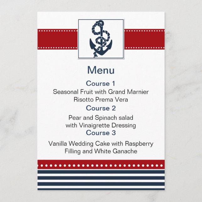 navy stripes, anchor, nautical menu cards (Front)