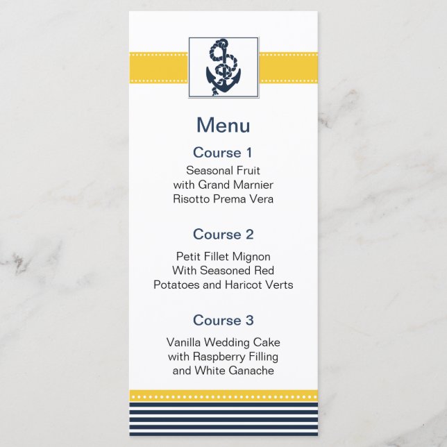 navy stripes, anchor, nautical menu cards (Front)