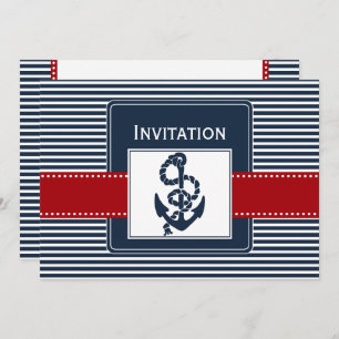 navy stripes, anchor, nautical wedding invites