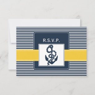 navy stripes,anchor, nautical wedding rsvp 3.5 x 5 card