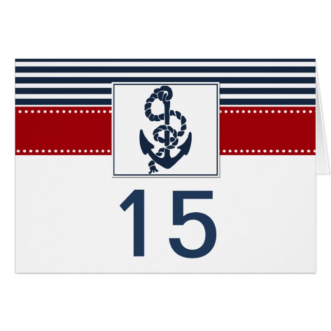 navy stripes, anchor nautical wedding table number (Front Horizontal)