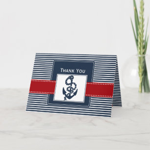 navy stripes, anchor, nautical wedding Thank you Card