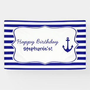 Navy Stripes and Nautical Anchor Birthday Party Banner
