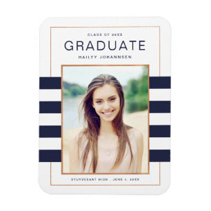 Navy Stripes Graduation Photo Magnet