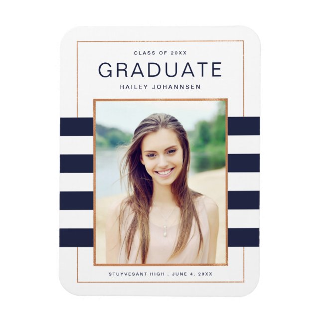 Navy Stripes Graduation Photo Magnet (Vertical)