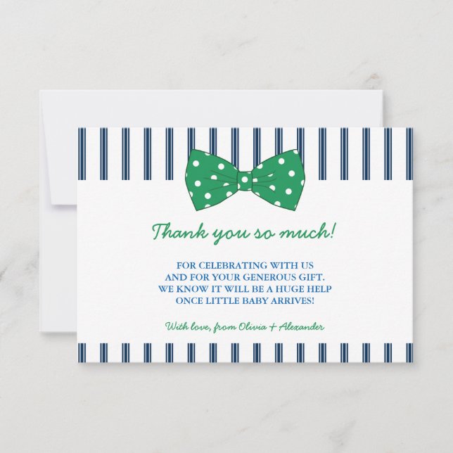 Navy Stripes & Green Bow | Baby Shower Thank You (Front)