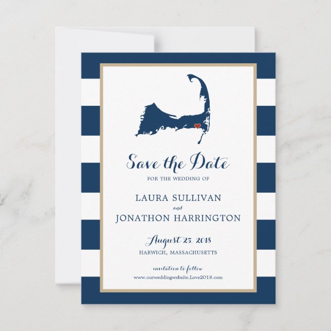 Navy Stripes Harwich Wequassett Cape Cod | Wedding Save The Date (Front)