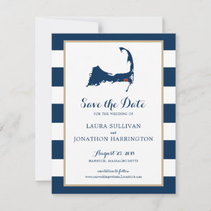 Navy Stripes Harwich Wequassett Cape Cod   Wedding Save The Date