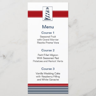 navy stripes,lighthouse, nautical menu cards